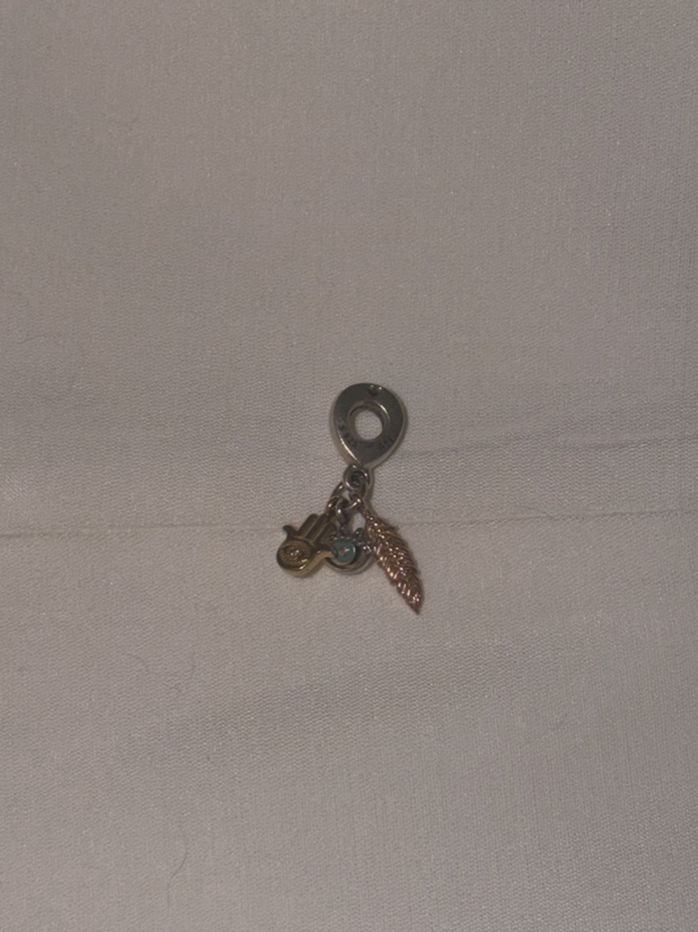 Mixed Metal Feather & Charm Dangle Pendant - Silver, Rose Gold, Gold